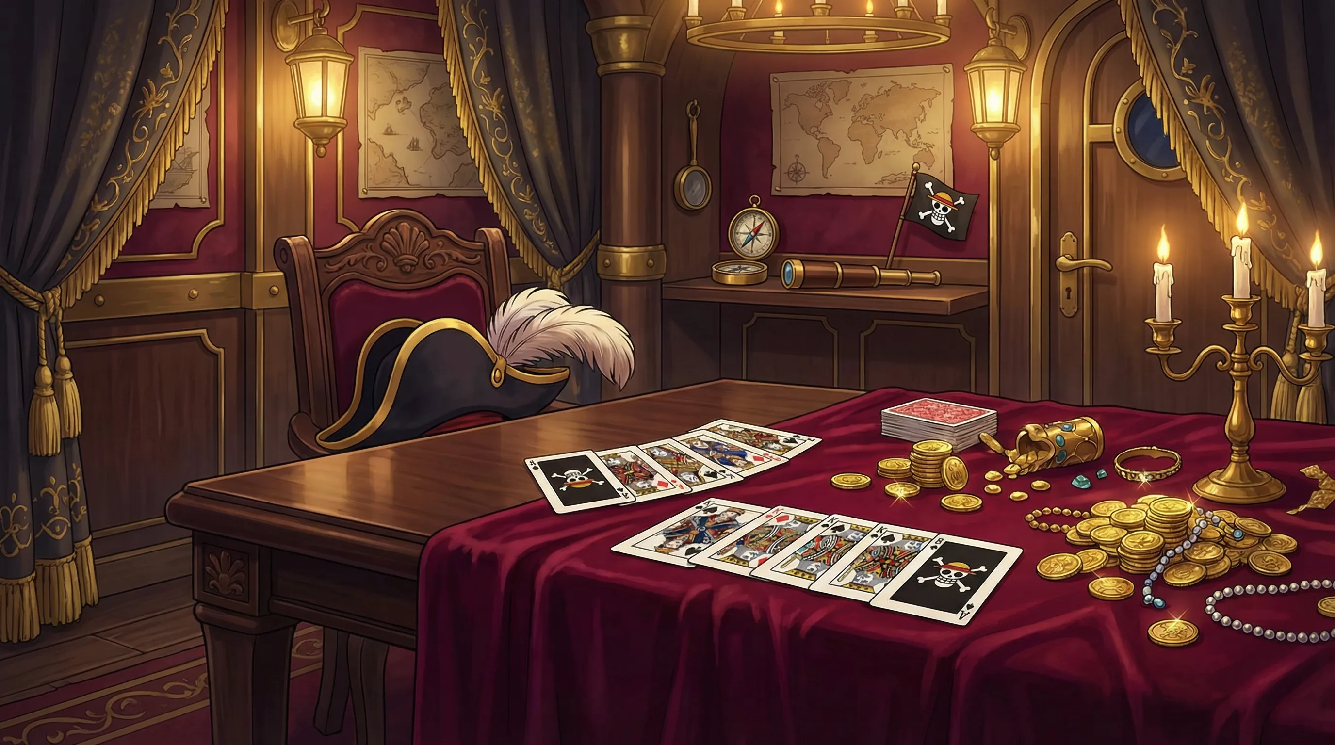 Bacará - Jogo de cartas elegante em cabine de capitão